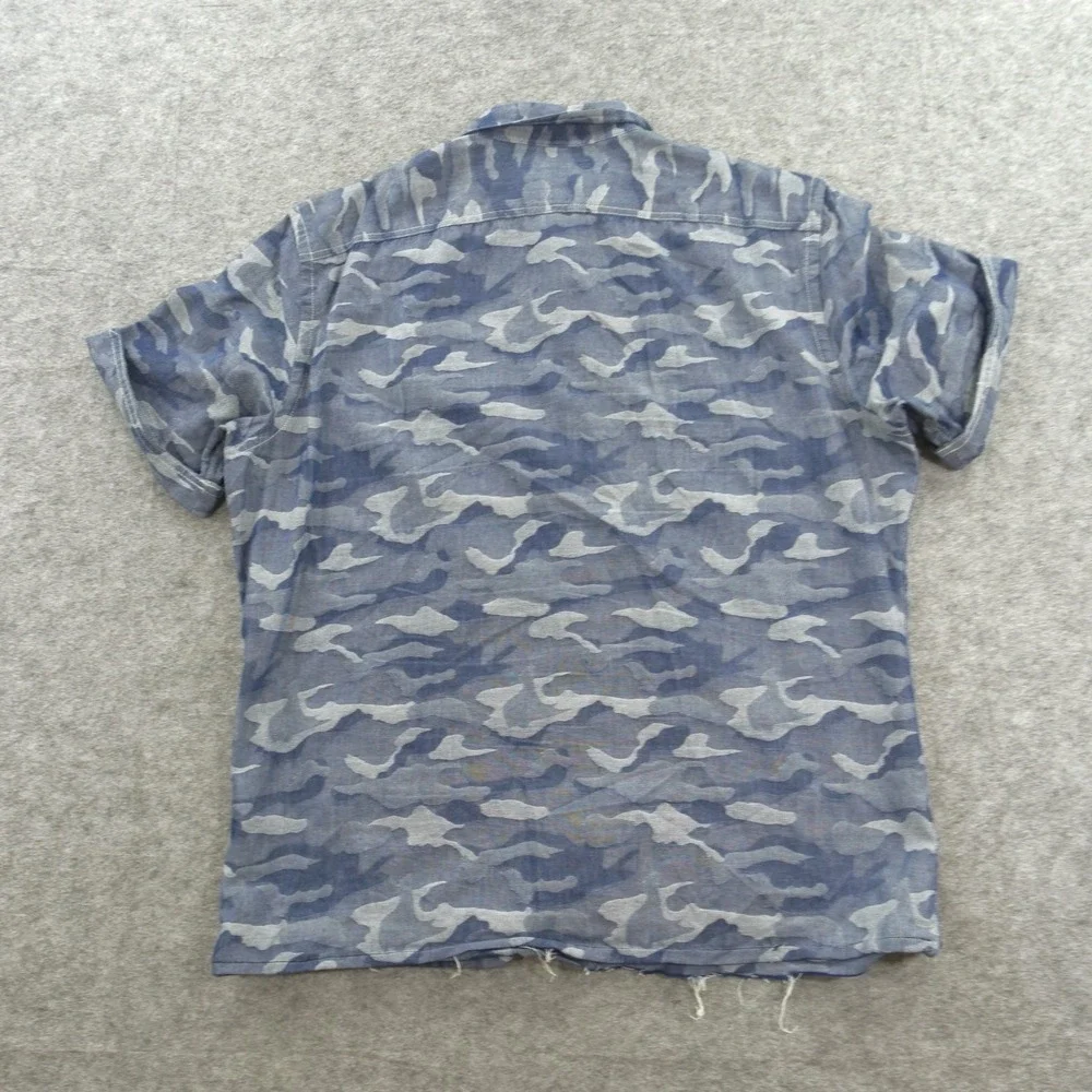 Banana Republic Shirt Mens Medium Blue Button Camo Camden Fit Short Sleeve